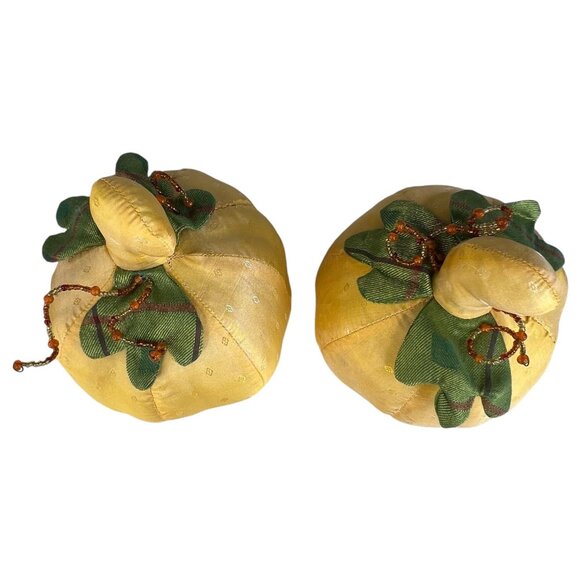 Pier 1 Import Fabric Pumpkin Set of 6 Autumn Harvest Decor Halloween Rust Yellow - Picture 8 of 12